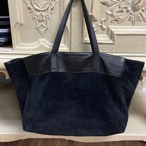 Saint Laurent Black Leather Suede Reversible East West Tote Bag